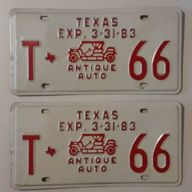 🐾 1978 Texas "Antique Auto" License Plate Pair (T-66) Expires 3-31-83