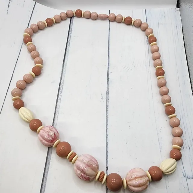 Vintage Beaded Necklace Pink Chunky 80s Lucite 24" BarbieCore