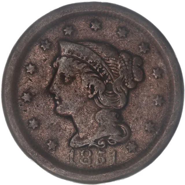 1851 (P) Braided Hair Large Cent Fine FN See Pics O330