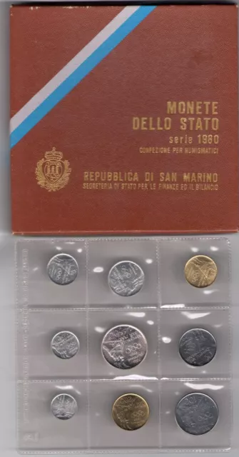 1980 Repubblica di San Marino, Monete Divisionali,FDC con 500 lire in argento