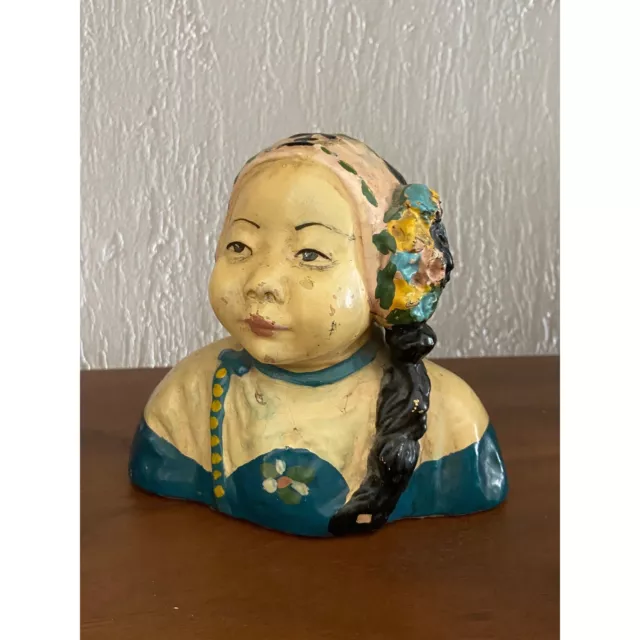 Esther Hunt Asian child Chalkware Bust 1920 antique period piece, Chinese Chalk