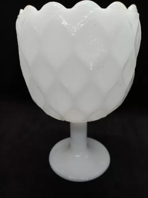 Fabulous Vintage Mid Century L E Smith White Milk Glass Harlequin Goblet Vase