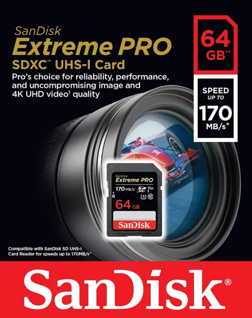 SanDisk EXTREME PRO 32Go 64Go 128Go 256Go SD SDHC SDXC Class10 4K 170Mo/s FR 3
