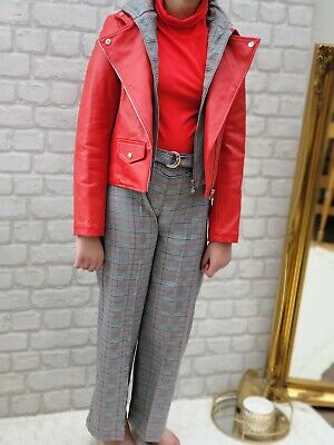 New Elsy Set Rrp£299 Age 10 Years Red Faux Leather Jacket Top And Trouser A323