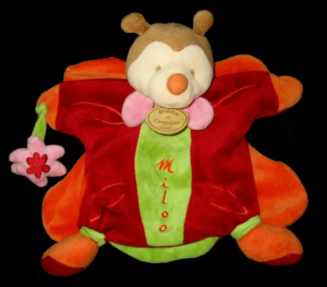 Doudou & Compagnie Marionnette Papillon Miloo rouge orange vert et rose