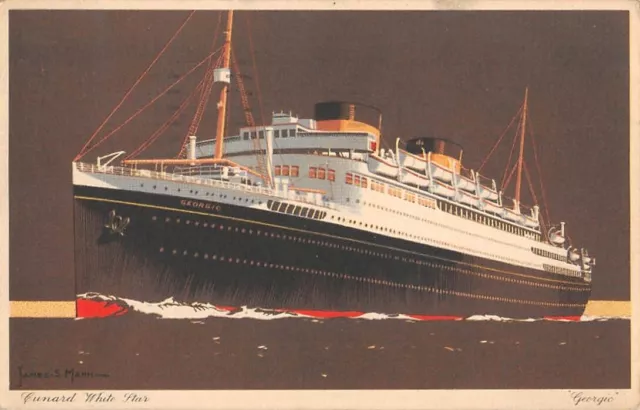 MV GEORGIC AT SEA ~ CUNARD WHITE STAR LINE, ARTIST IMAGE ~ used Paquebot 1938