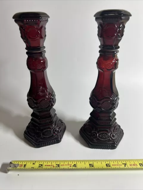 Avon 1876 Cape Cod Collection Ruby Red Candlesticks