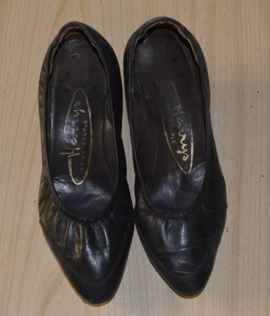 Ancienne Paire De Chaussure En Cuir Daim Velour Chausson Polaire Fourre An 50/70