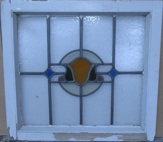 MIDSIZE OLD ENGLISH LEADED STAINED GLASS WINDOW Pretty Abstract 23.25" x 21.25"