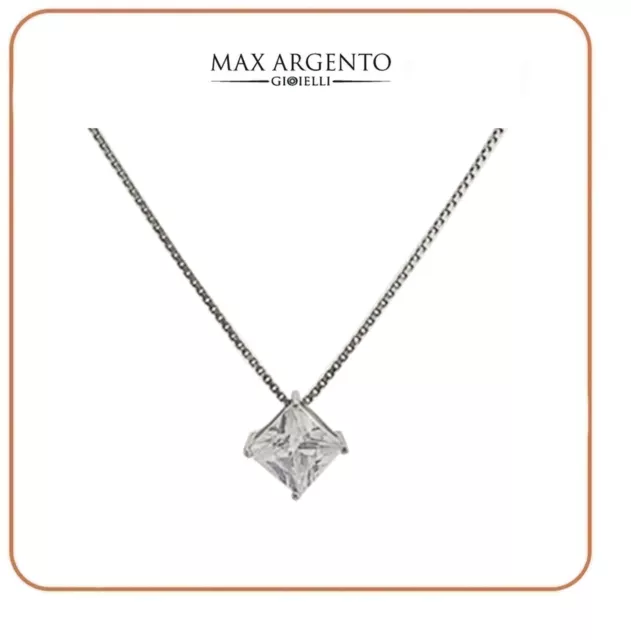 Collana Punto Luce Quadrato Gioielli Donna in Argento 925 Rodiato Oro Bianco