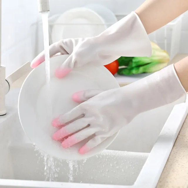 Durable Dishwashing Gloves Thin Rubber Gloves Scrubber Cleaning Gloves  Laundry