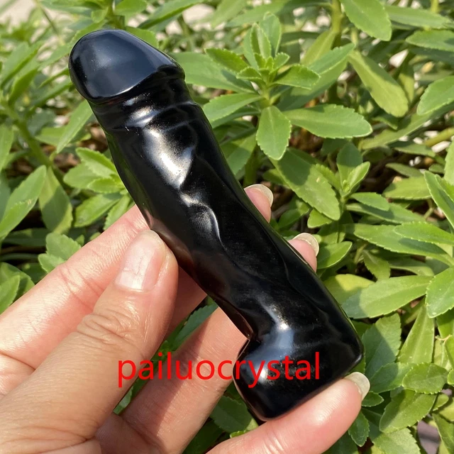 1pcs Natural Obsidian Male Penis Quartz Crystal Skull Massager Gem Healing 3.8"