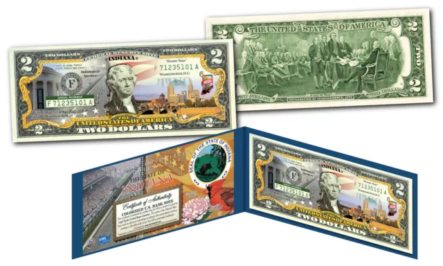 INDIANA Genuine Legal Tender $2 Bill USA Honoring America's 50 States