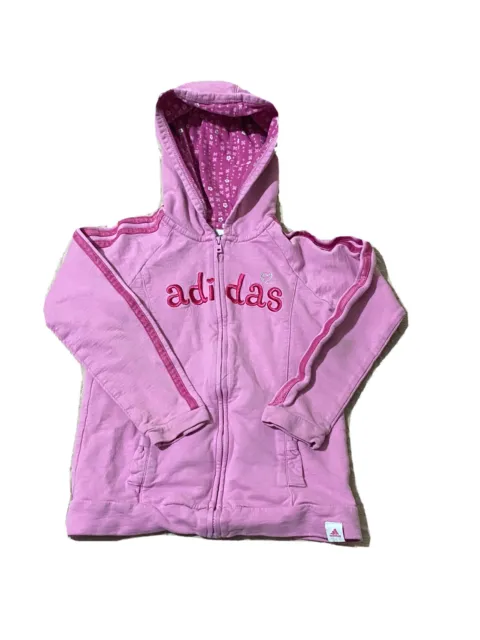 ADIDAS- Girl's Pink Full Zip Hoodie Size- 6-7 YEARS