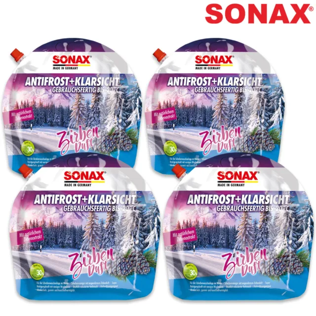 4x SONAX AntiFrost+KlarSicht bis -20 °C Zirbe Scheiben Reiniger Frostschutz 3L