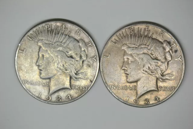 Pair of Nice VF/EF 1934-S Peace Dollars-  RARE DATES!