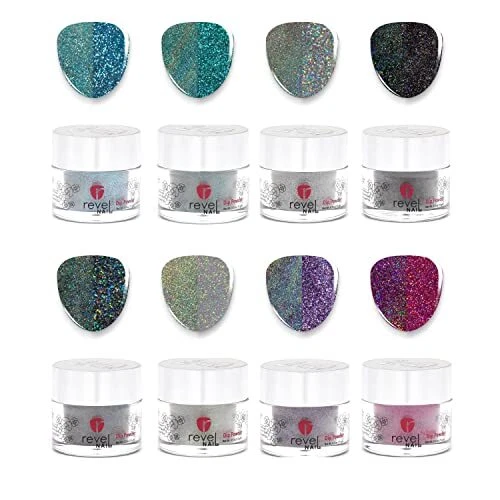 Juego de uñas en polvo Revel Nail Dip - Paquete de colección Holo cromo - 8 premios de colores...