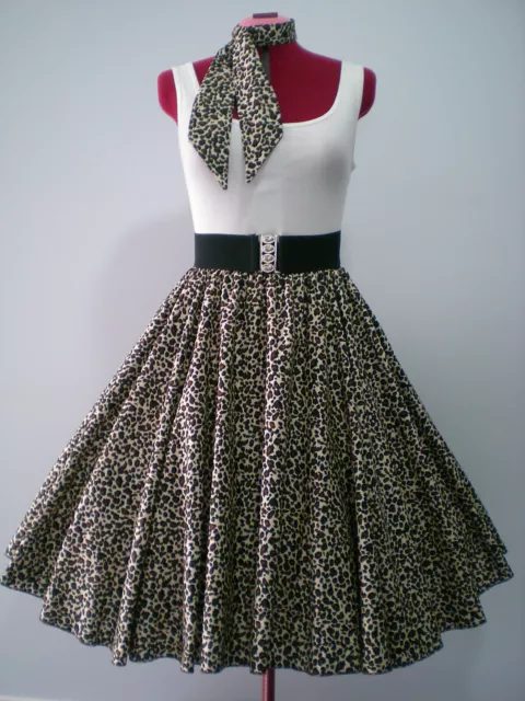 ROCK N ROLL/ROCKABILLY "Leopard Print" SKIRT & SCARF XS-S  Brown/Black/Cream 3