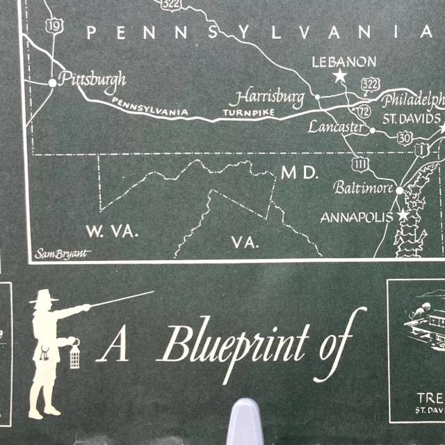 1950s Treadway Inn Blueprint Map Placemat St Davids Johnstown Otesaga Lebanon