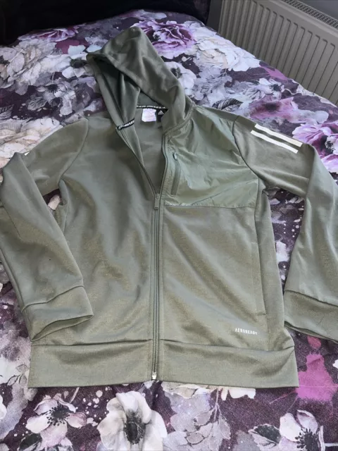 Boys Adidas Khaki hooded  Aeroready Jacket age 13/14