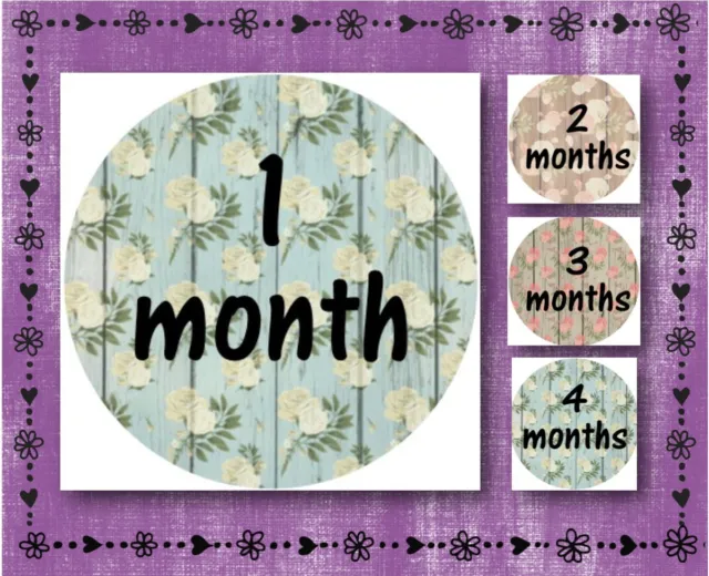 Wood w/ Flowers - Baby Milestone Stickers-Months 1-12 - 2.5" Round Glossy Labels
