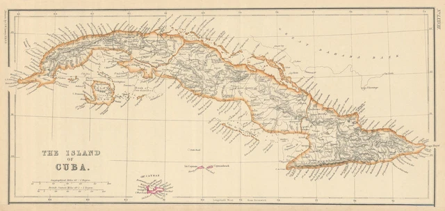 The Island of Cuba & the Cayman Islands. LOWRY 1860 old antique map plan chart