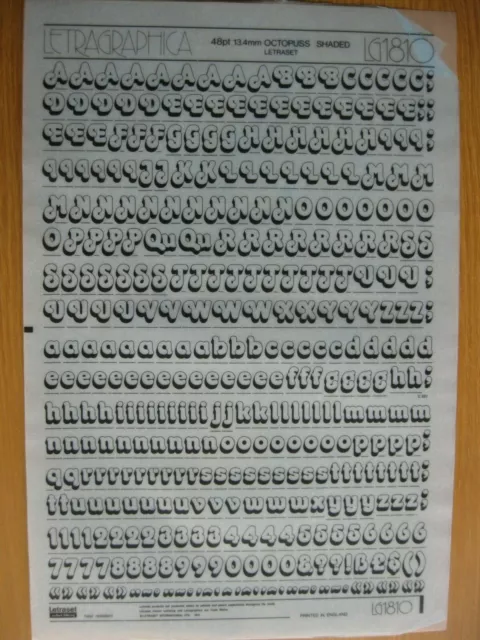 .,1 x Letraset Upp/Low & Num OCTOPUSS SCHATTIERT 48pt 13,4 mm Blatt LG1810