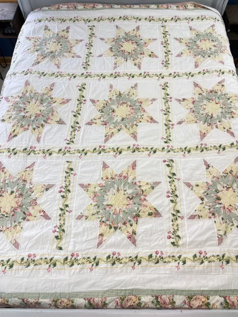 Cottage Style Country Star Floral Dimity Patchwork Quilt Farmhouse 80x78"