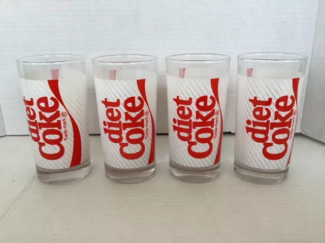 4 Vintage Diet Coke White and Red Coca Cola Glasses 12 oz.