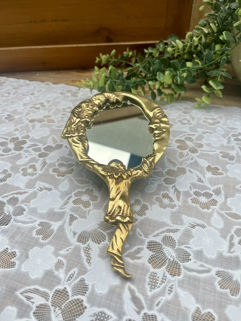 ANCIEN MIROIR FACE à Main Pierrot Colombine lune En Bronze/Miroir Biseauté EUR 50,00 - FR