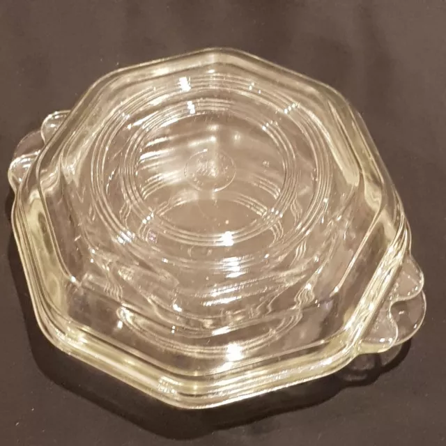 AGEE PYREX CASSEROLE DISH POT & LID 23cms ACROSS HANDLES VINTAGE CLEAR GLASS