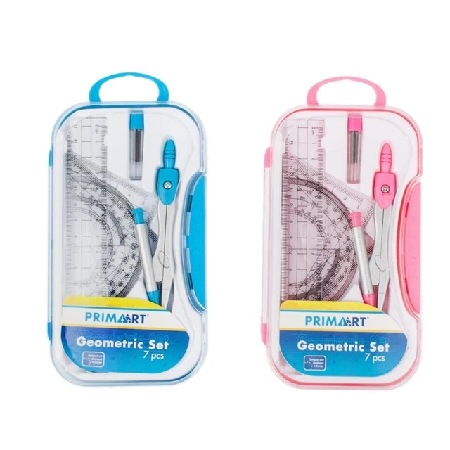 Geometrie 7 teilig Zirkel Lineal Winkelmesser Geodreieck Geometrie Mathe OVP