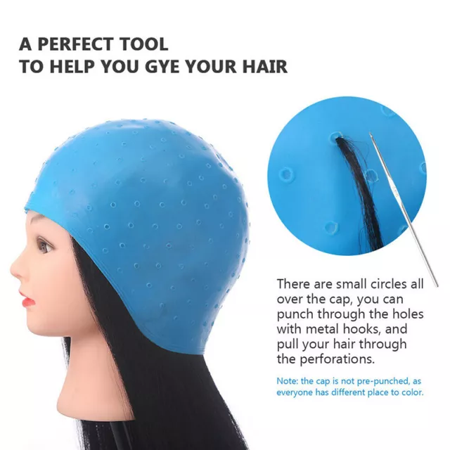 Blue Silicone Hair Highlights Cap With Needle Coloring Cap Hat Styling Tools^^i