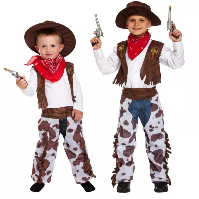 Jungen COWBOY WILD WEST SCHICKES KLEID Kinder KOSTÜM Rodeo Buch Woche Outfit Kinder