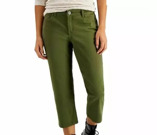 Style & Co Women's Mid-Rise Curvy Capri Jeans Green Size 10