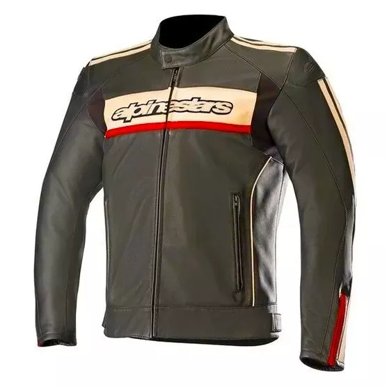 Alpinestars Dyno V2 Pelle Giacca da Moto - Nero Beige Rosso EU52
