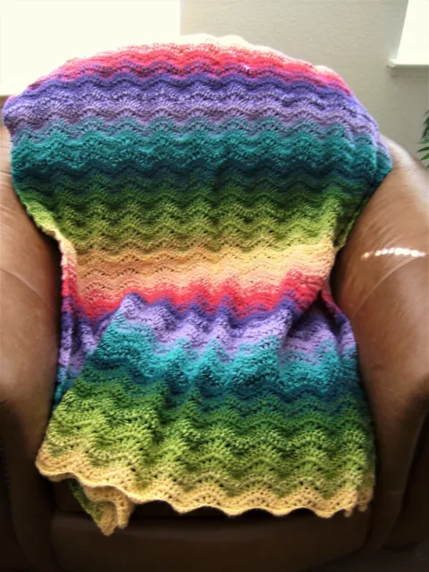 New Hand Crochet Rainbow Multi Color Afghan Throw Lap Blanket Hand Made