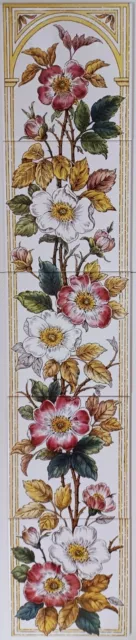 Wild Roses Ceramic Tile Mural Decorative 5 Tiles (15x15) Fireplace Backsplash