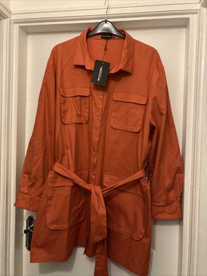 pretty little thing longline orange shirt dress jacket size 24 BNWT