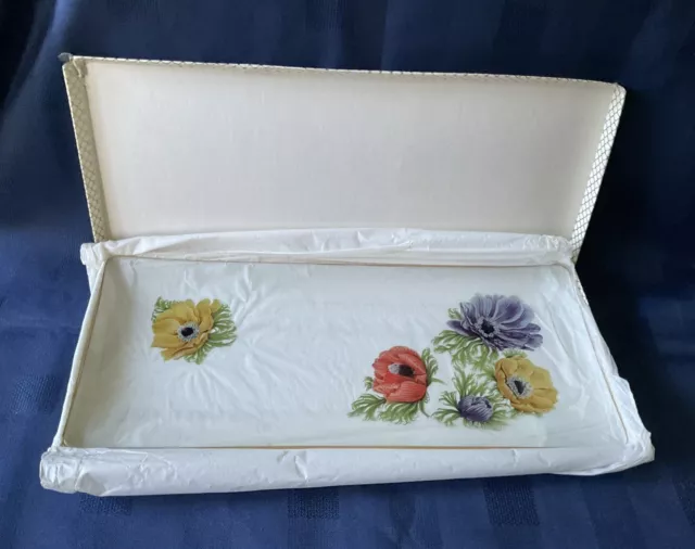 Chance Glass Rectangular Tray with Anemone Flower Pattern.