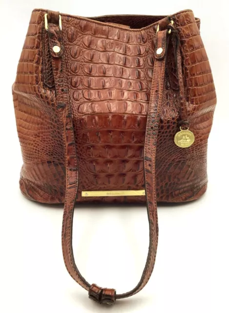 Vintage Brahmin Brown Croc Embossed Leather Shoulder Bag w/ Brass Accents (+COA)