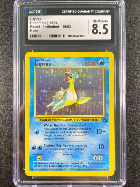 Pokemon Card Lapras 10/62 Holo Rare Fossil Set WOTC Vintage 1999 CGC 8.5 NM psa