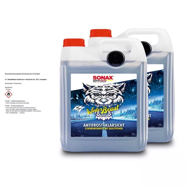 SONAX 2x 5 L LITER WINTERBEAST ANTIFROST+KLARSICHT BIS -20°C SCHEIBENFROSTSCHUTZ