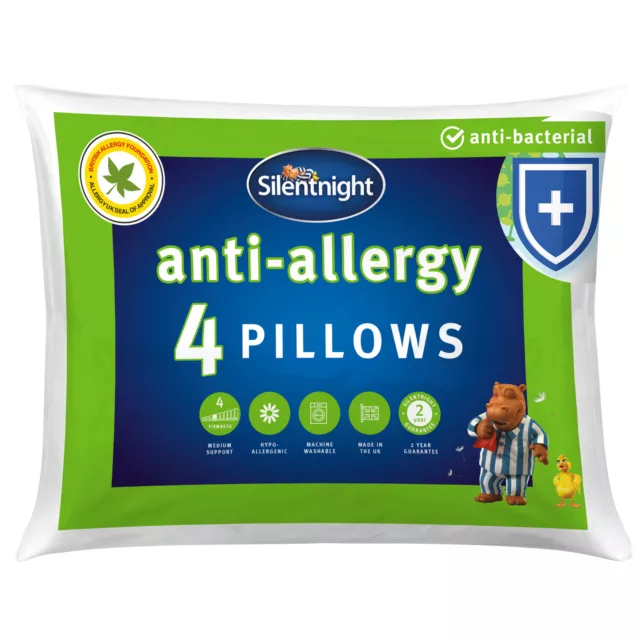 Silentnight Anti Allergy Pillows Pack of 4 Antibacterial Filled  Medium Support