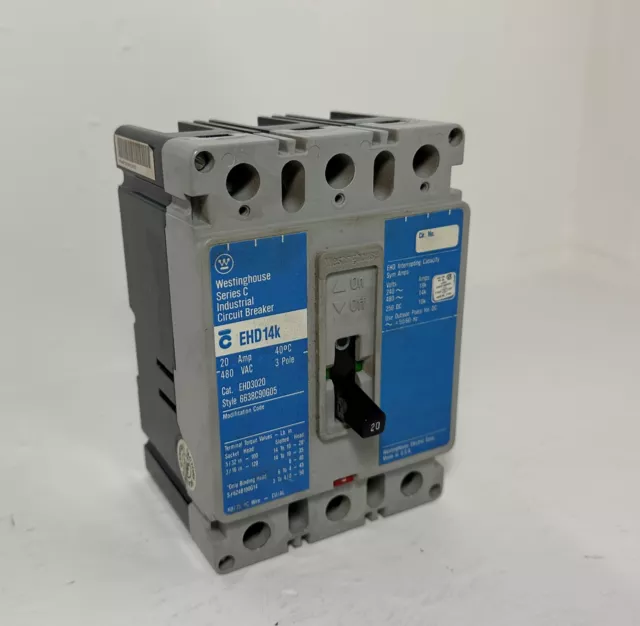 Westinghouse EHD3020 20A Circuit Breaker Matte Blue Gray Frame 480 VAC 3P 20 Amp