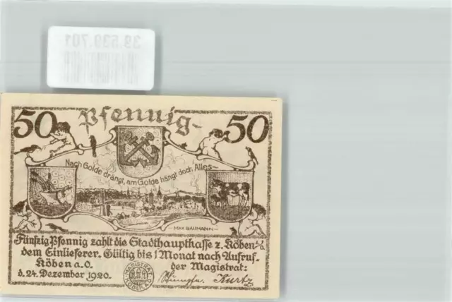 39539701 - Koeben an der Oder Notgeld 50 Pfennig Koeben / Chobienia (Stadt)