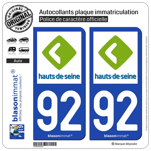 2 Blasonimmats plaque immatriculation | 92 Hauts-de-Seine - Département