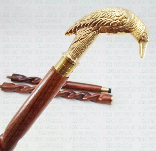 New Solid Brass Bird Head Handle with Wooden Walking Stick Cane Christmas Gift