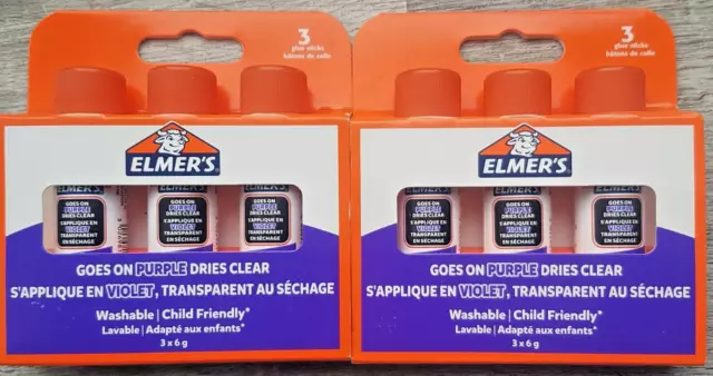 Elmer's 2 Pack x 3 Disappearing Purple School Glue Stick Washable Child Friendly