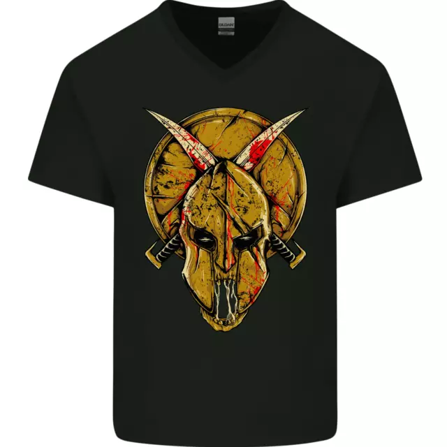 T-shirt da uomo collo a V cotone casco teschio spartano palestra MMA arti marziali